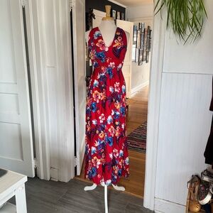 Japna Red and Blue Floral Maxi Dress with